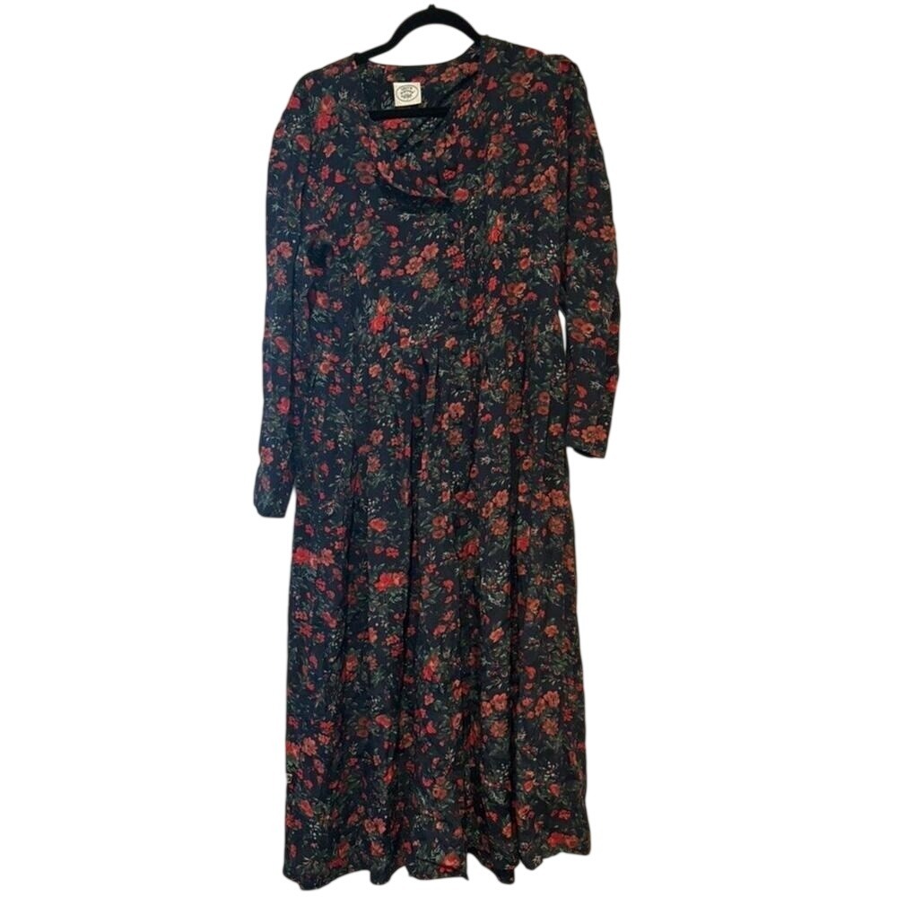 Vintage Laura Ashley navy floral dress sz 10 #409